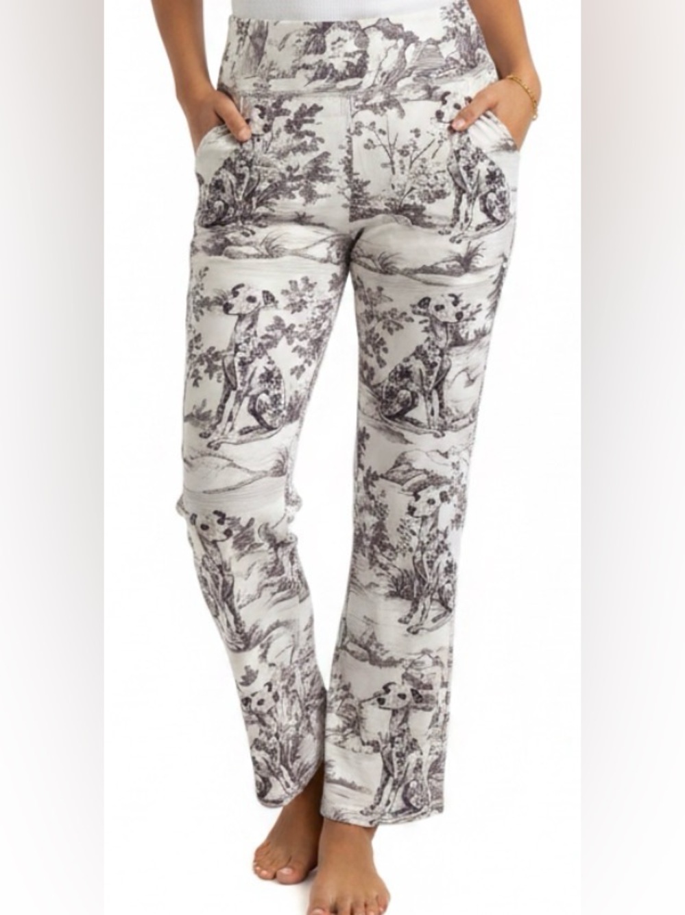 Unbranded Toile Lounge Pants with Italian Greyhound Print Sze Small has pocket